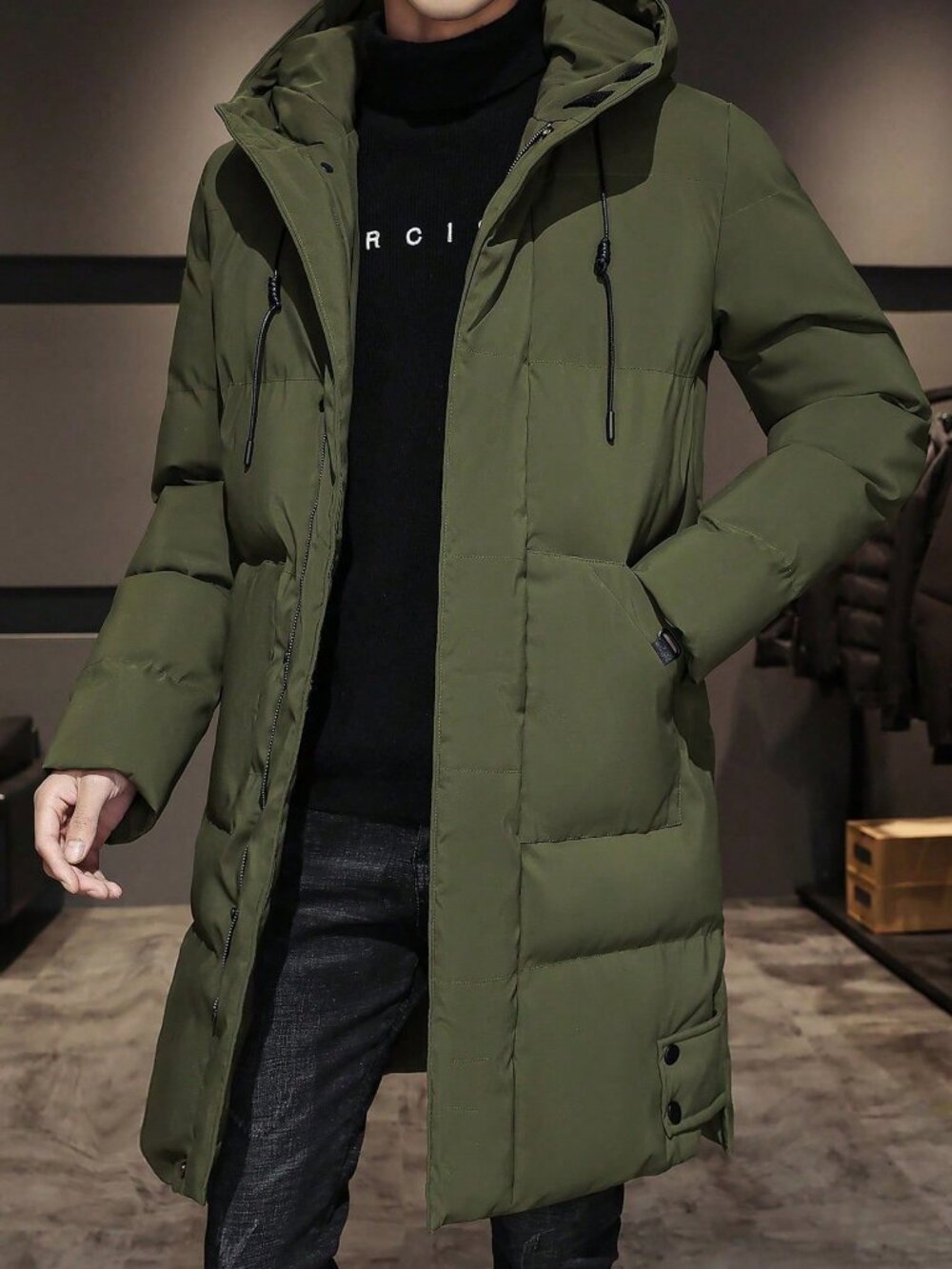 Army Green Men's Casual Long Sleeve Warm puffer Coat
